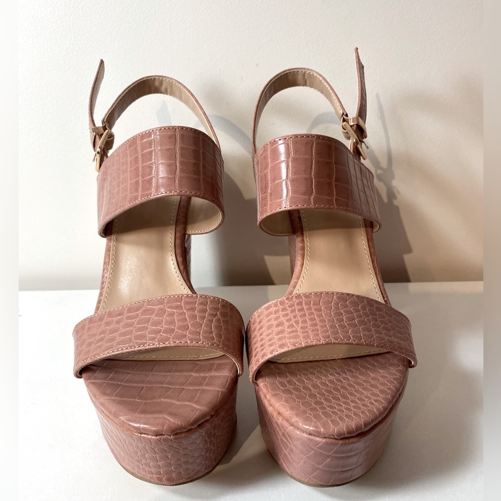 Clee Pink Platform Wedge High Heel Fancy Sandals Womens Size 8